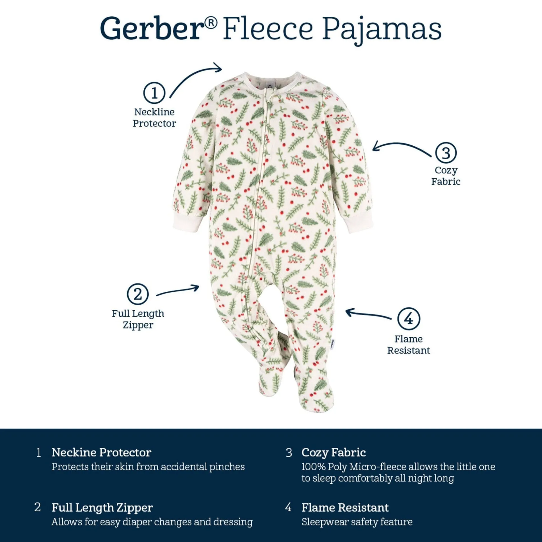 Baby & Toddler Neutral Mistletoe Footed Fleece Pajamas