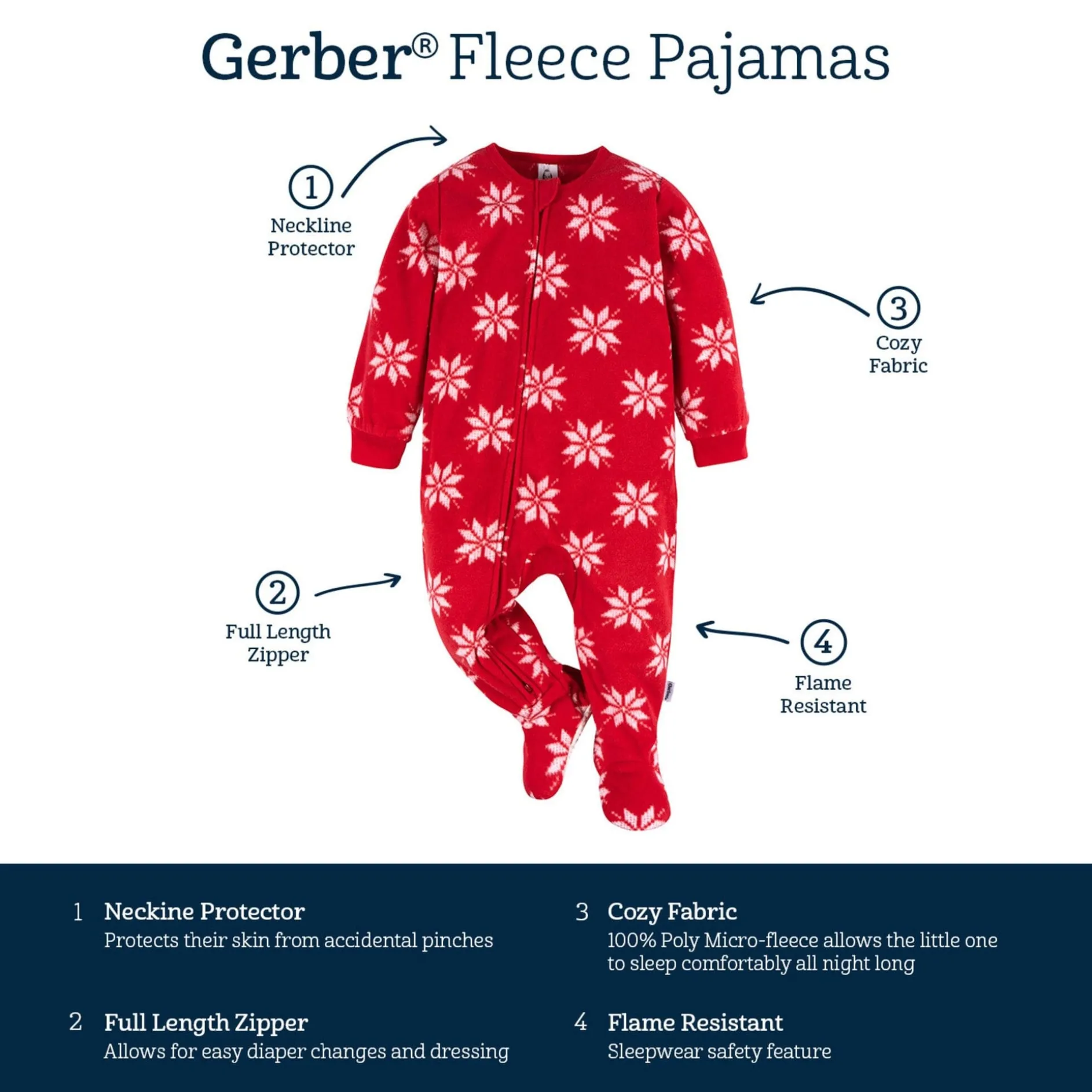 Baby & Toddler Neutral Red Snowflakes Footed Fleece Pajamas