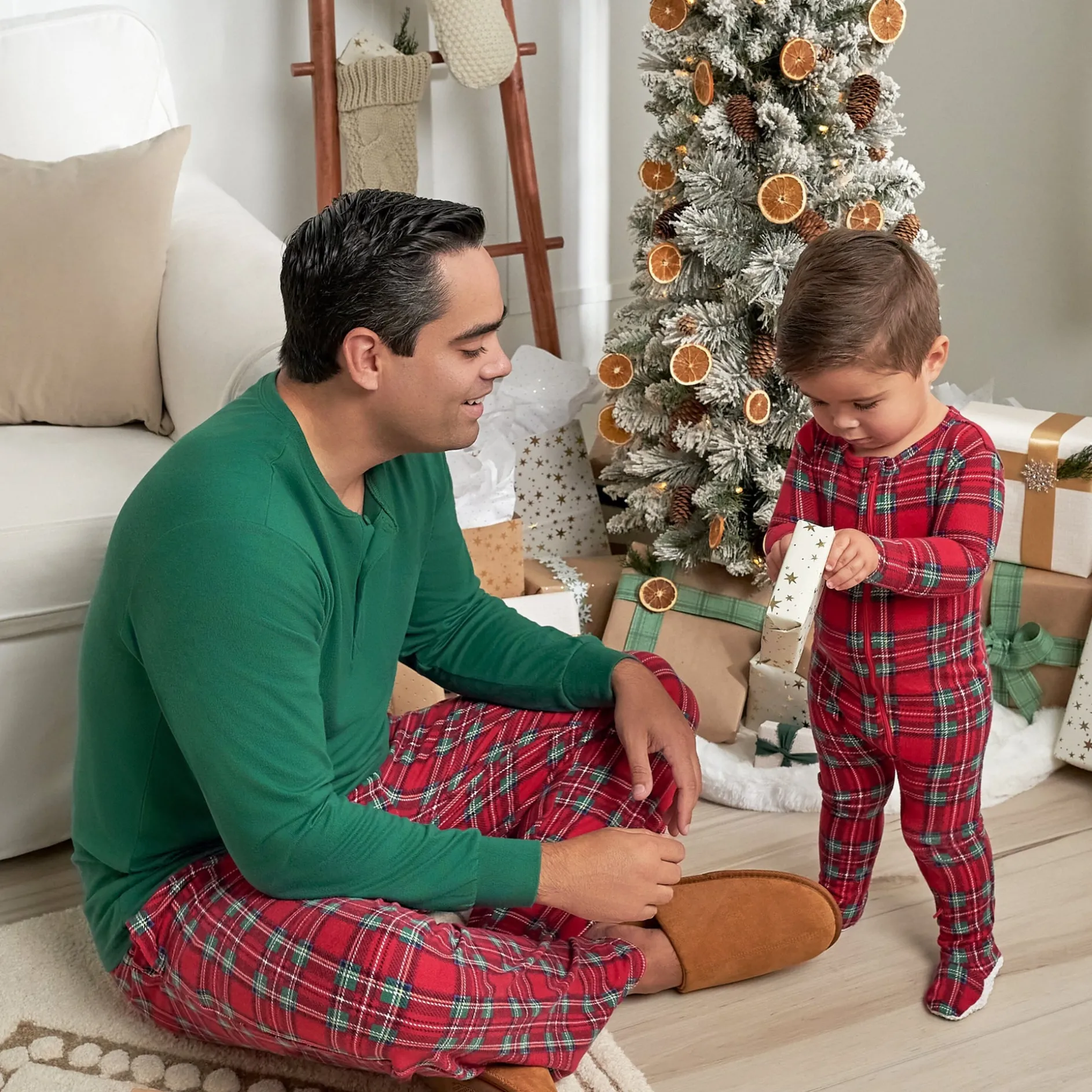 Baby & Toddler Neutral Stewart Plaid Hacci Snug Fit Footed Pajamas