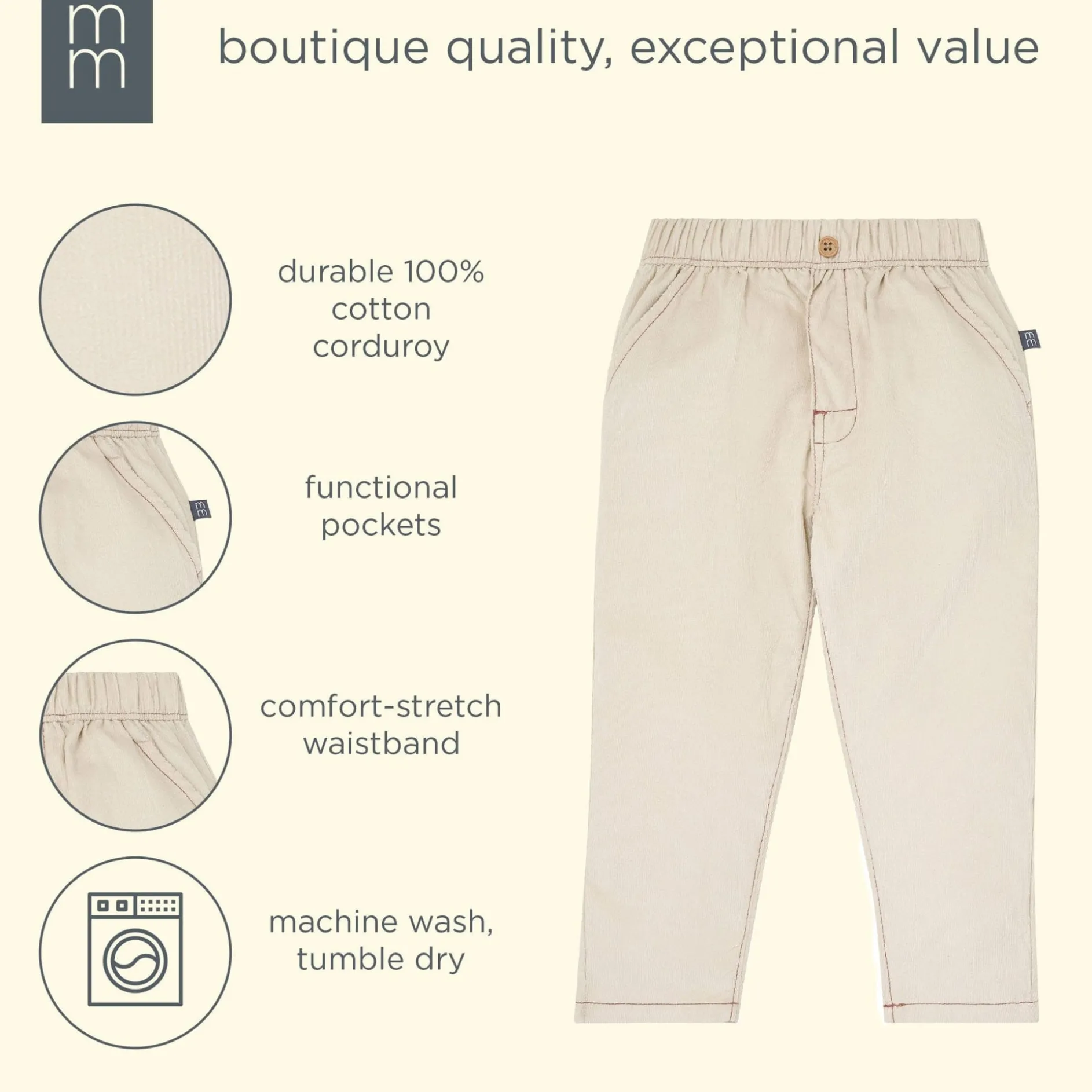 Boys Oyster Gray Corduroy Pants