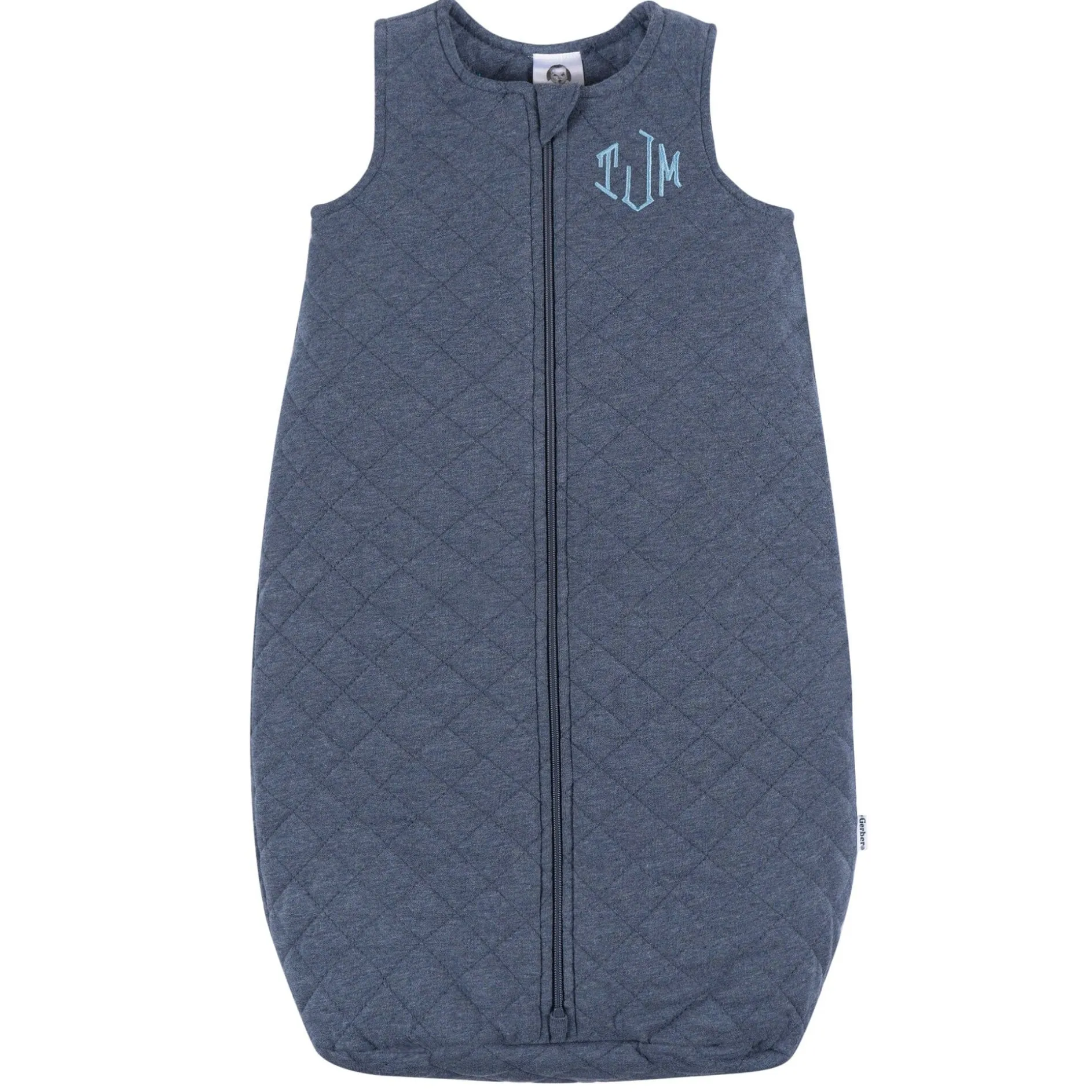 Embroidered Baby Boys Navy Heather Quilted Jersey Wearable Blanket