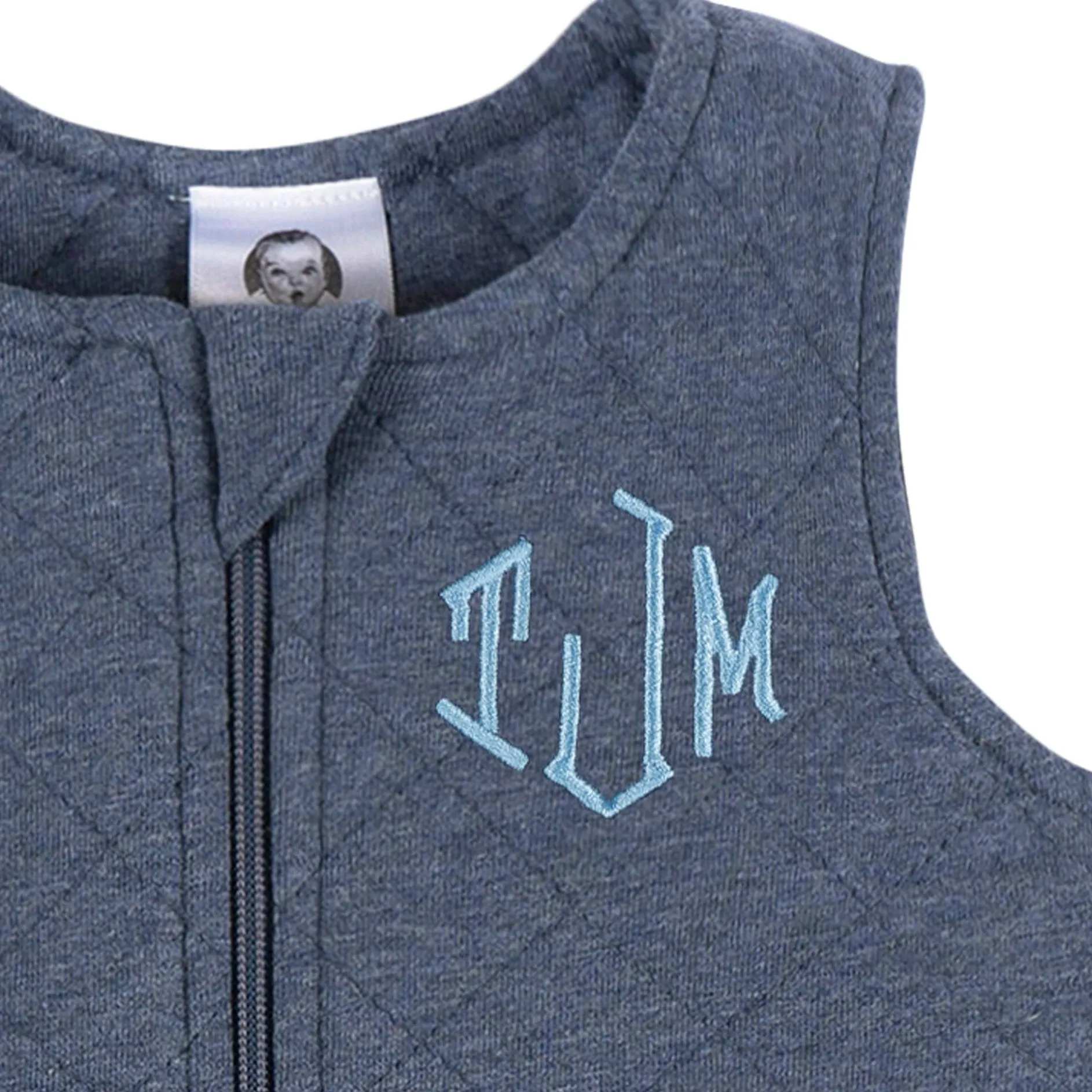 Embroidered Baby Boys Navy Heather Quilted Jersey Wearable Blanket