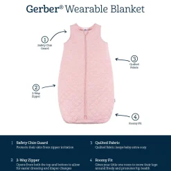 Embroidered Baby Girls Pink Heather Quilted Jersey Wearable Blanket
