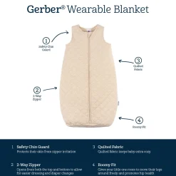 Embroidered Baby Neutral Oatmeal Heather Quilted Jersey Wearable Blanket