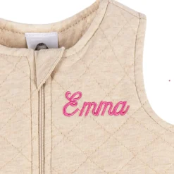 Embroidered Baby Neutral Oatmeal Heather Quilted Jersey Wearable Blanket