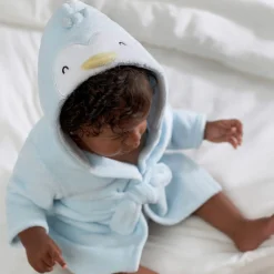 Embroidered Baby Neutral Penguin Robe