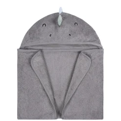 Embroidered 4-Piece Baby Boys Charcoal Dino Towel & Washcloths Set