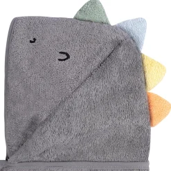 Embroidered 4-Piece Baby Boys Charcoal Dino Towel & Washcloths Set