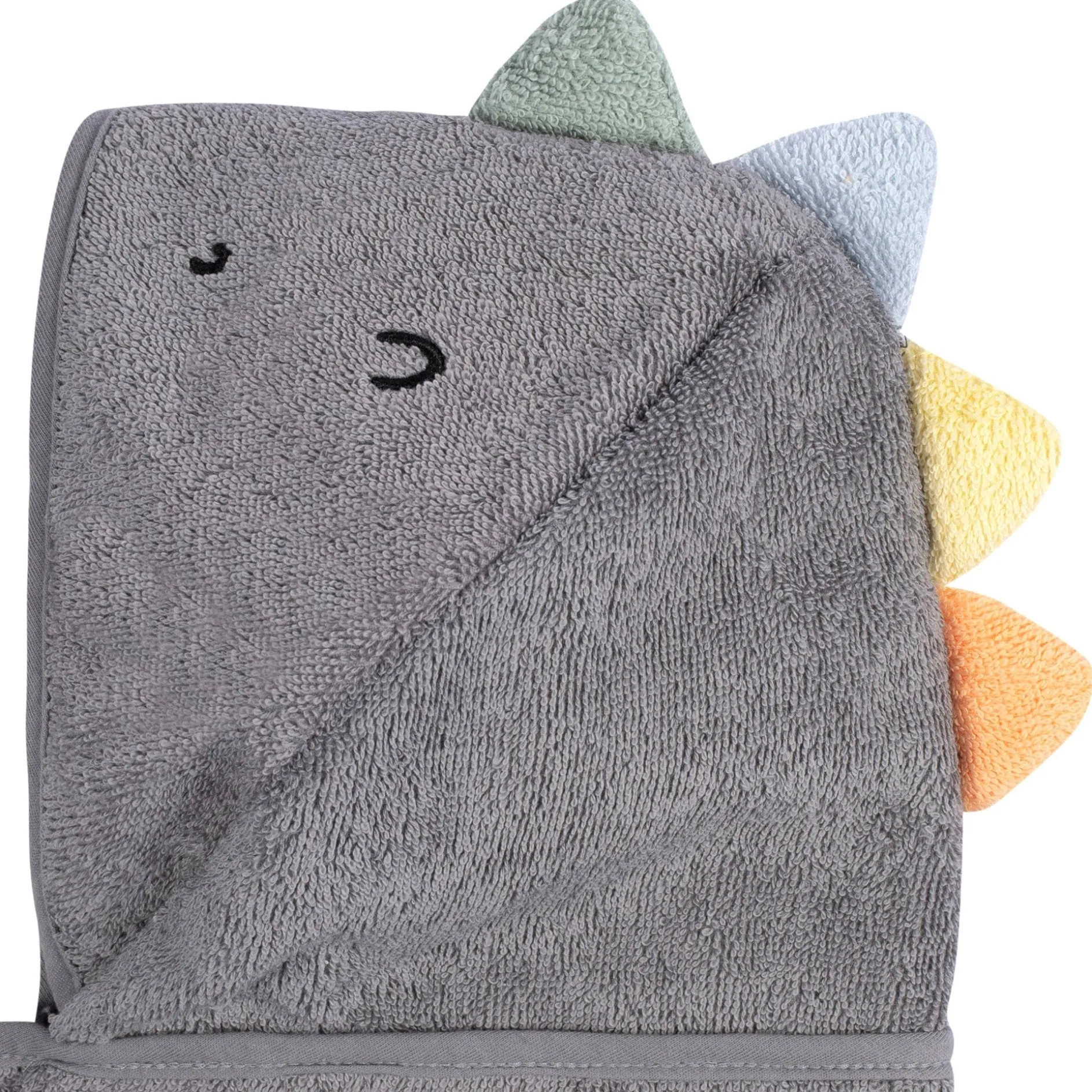 Embroidered 4-Piece Baby Boys Charcoal Dino Towel & Washcloths Set