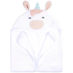 Embroidered 4-Piece Baby Girls White Unicorn Towel & Washcloths Set