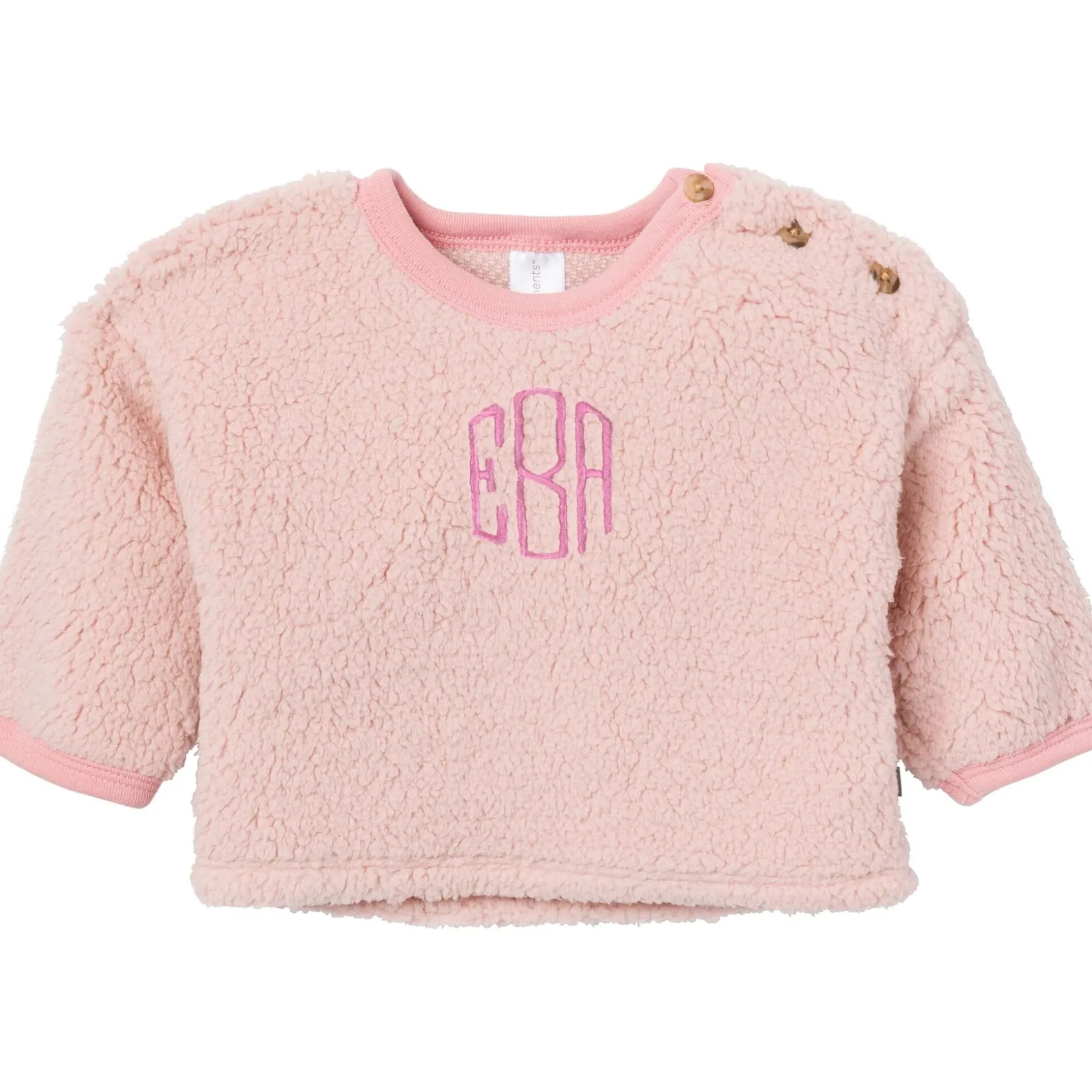 Embroidered 2-Piece Baby Girls Light Pink Sherpa Drop Shoulder Top & Pants