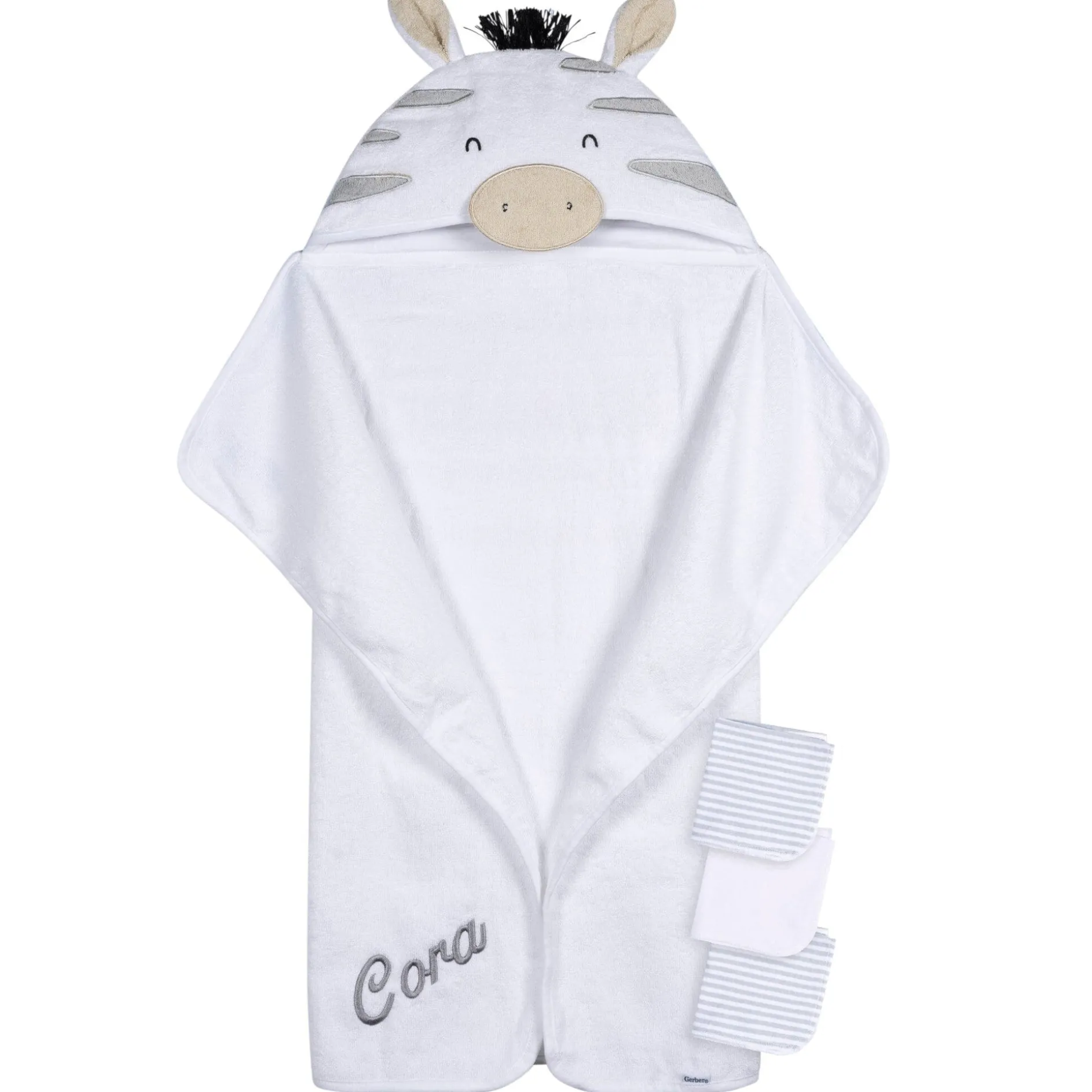 Embroidered 4-Piece Baby Neutral Zebra Towel & Washcloths