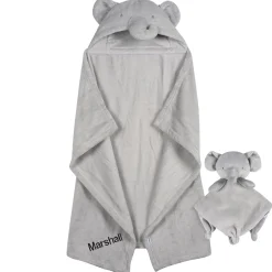 Embroidered 2-Piece Elephant Hooded Wearable Blanket & Security Blanket Set