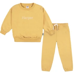 Embroidered 2-Piece Infant & Toddler Neutral Yellow Sweatshirt & Pant Set