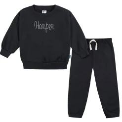 Embroidered 2-Piece Infant & Toddler Neutral Black Sweatshirt & Pant Set