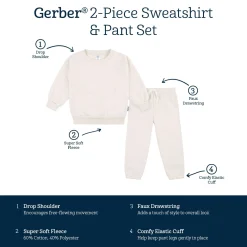 Embroidered 2-Piece Infant & Toddler Neutral Oatmeal Heather Sweatshirt & Pant Set