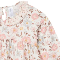 Girls Fall Floral Neck Ruffle Dress