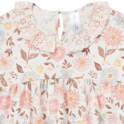 Girls Fall Floral Neck Ruffle Dress