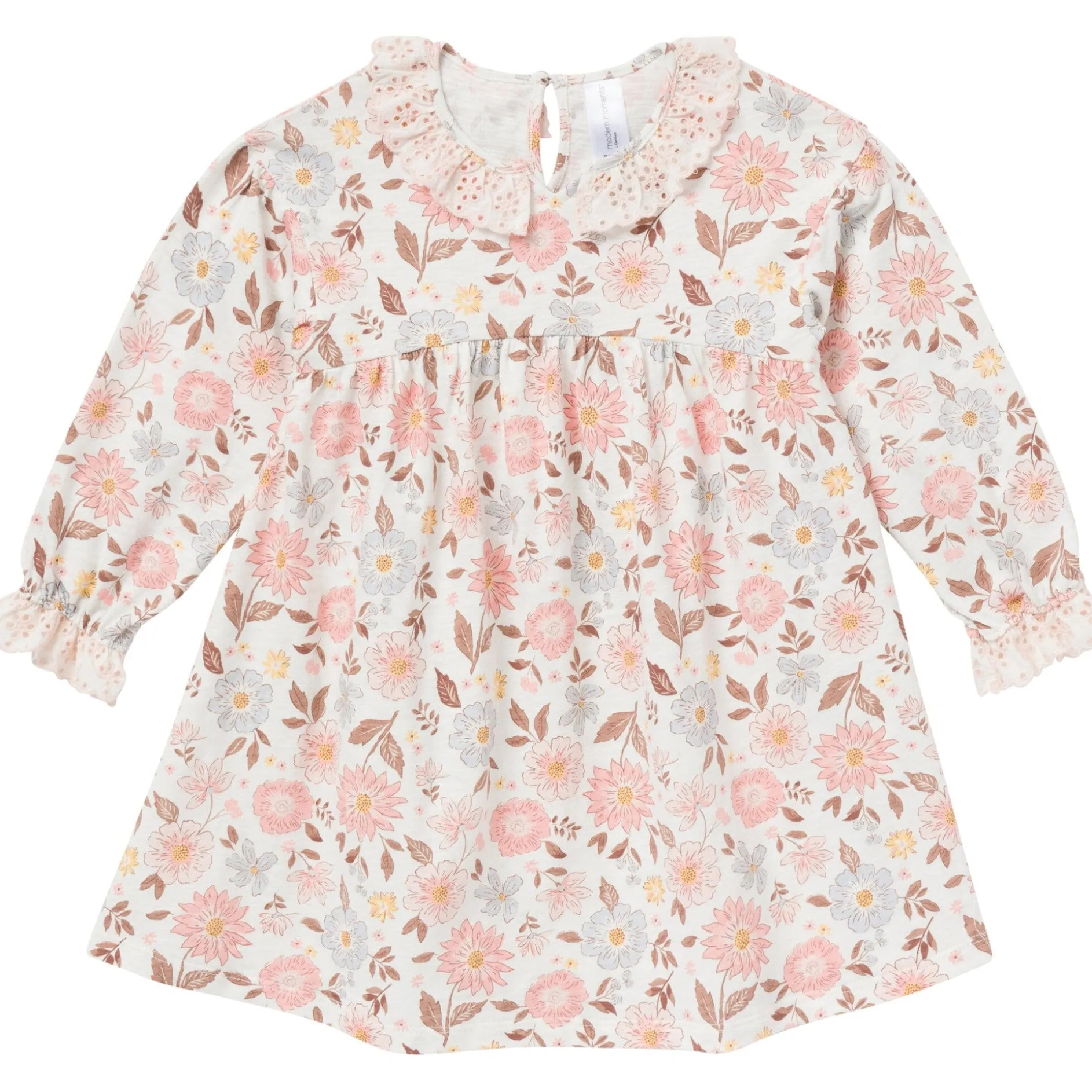 Girls Fall Floral Neck Ruffle Dress