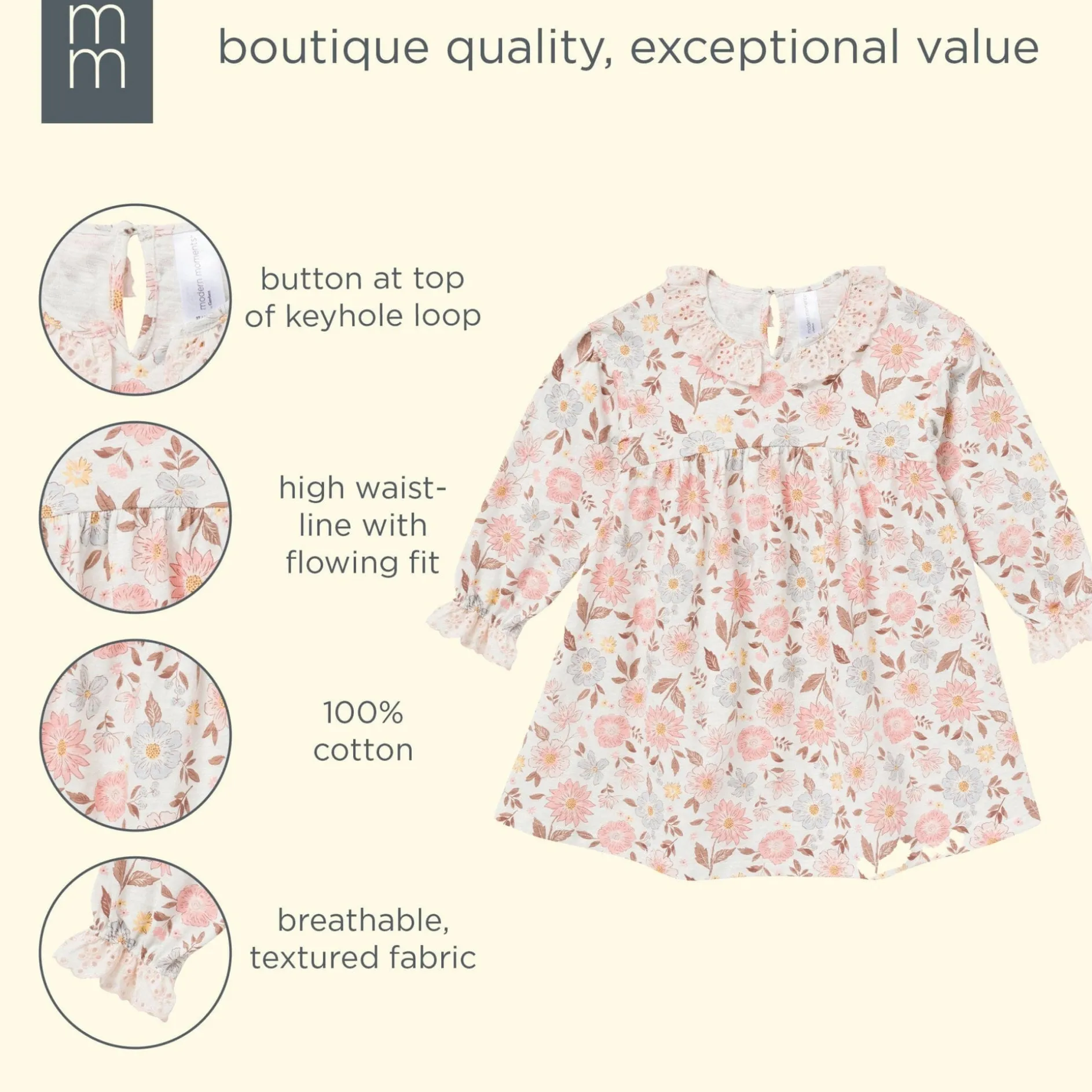 Girls Fall Floral Neck Ruffle Dress