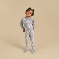 Infant and Toddler Neutral Grey Heather Trees Footed Fleece Pajamas