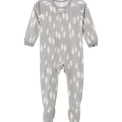 Infant and Toddler Neutral Grey Heather Trees Footed Fleece Pajamas
