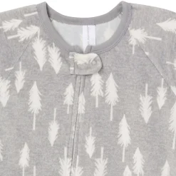 Infant and Toddler Neutral Grey Heather Trees Footed Fleece Pajamas