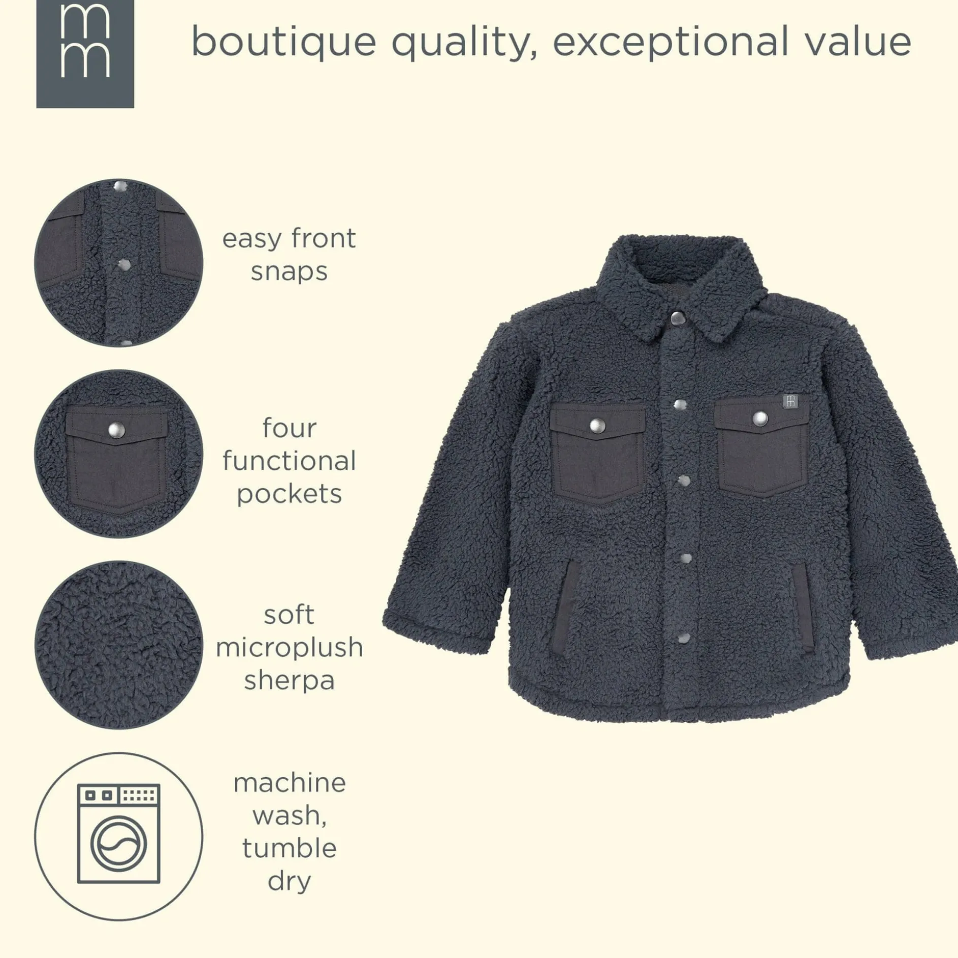 Infant & Toddler Boys Dark Gray Sherpa Jacket