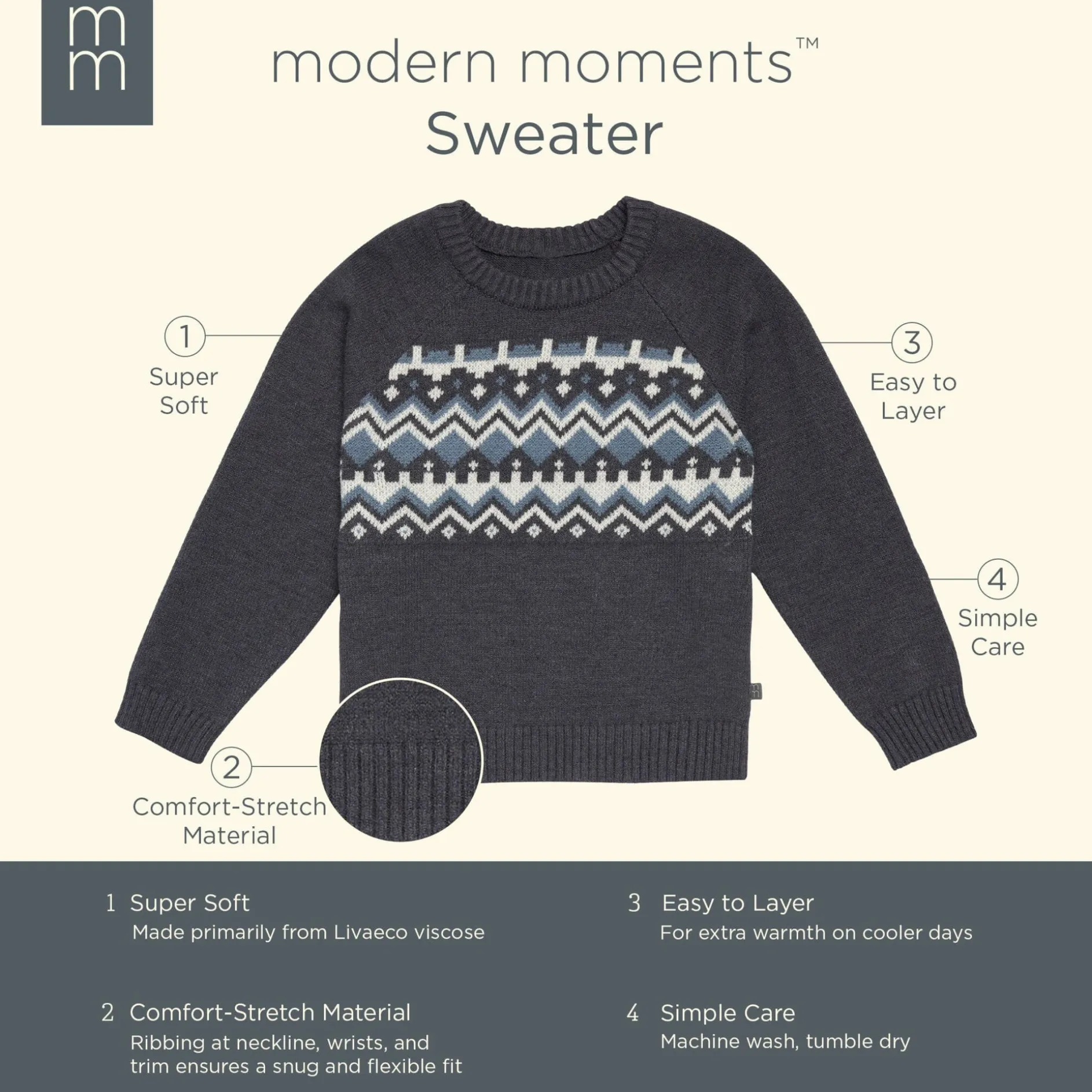 Infant & Toddler Boys Dark Grey Heather Fair Isle Viscose Sweater