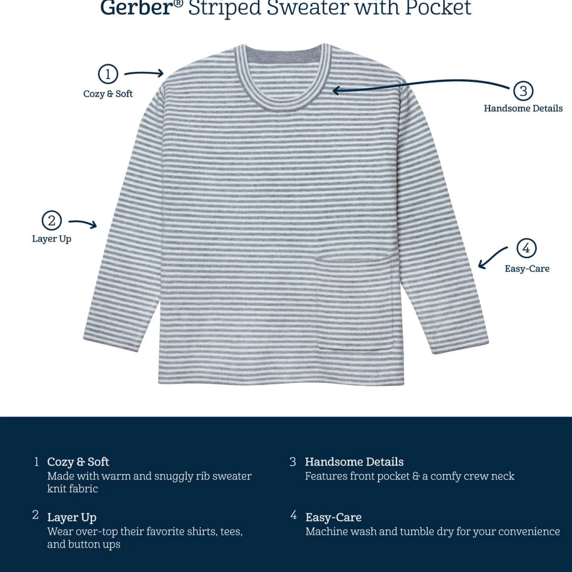 Infant & Toddler Boys Gray Heather Striped Sweater with Pocket