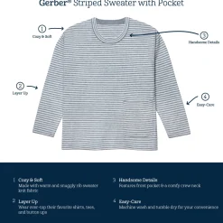 Infant & Toddler Boys Oatmeal Heather Striped Sweater with Pocket