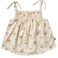 Infant & Toddler Girls Light Beige Flowers Smocked Sleeveless Top