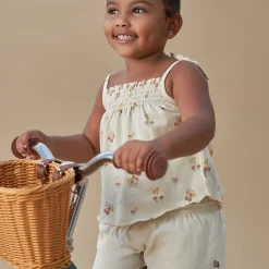 Infant & Toddler Girls Light Beige Flowers Smocked Sleeveless Top