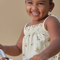 Infant & Toddler Girls Light Beige Flowers Smocked Sleeveless Top