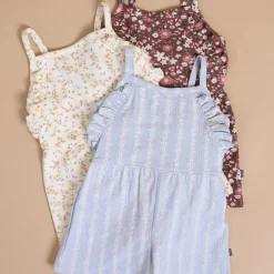 Infant & Toddler Girls Light Blue Mini Flower Stripe Ruffle Romper