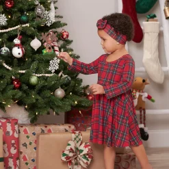 Infant & Toddler Girls Plaid About You Buttery Soft Viscose Made from Eucalyptus Holiday Twirl Dress