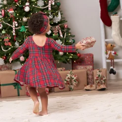 Infant & Toddler Girls Plaid About You Buttery Soft Viscose Made from Eucalyptus Holiday Twirl Dress