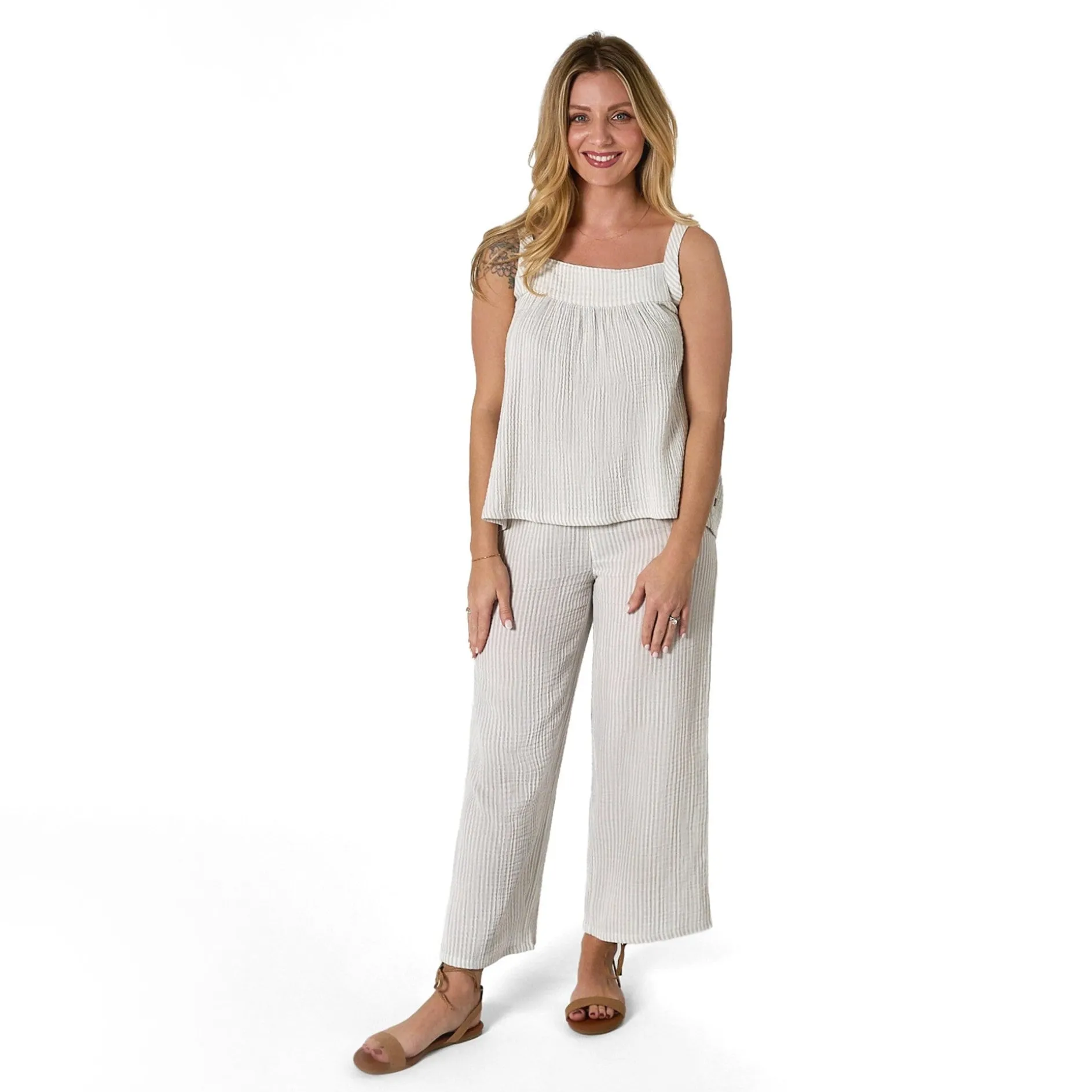 Mommy & Me Light Blue Stripe Top & Cropped Pants Bundle