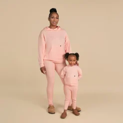 Mommy & Me 2-Piece Pink Hooded Waffle Viscose Top & Legging Bundle