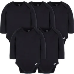 5-Pack Baby Black Premium Long Sleeve Onesies® Bodysuits
