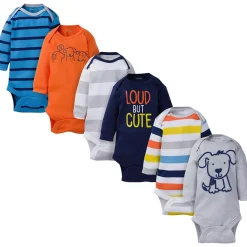 6-Pack Baby Boy Puppy Long Sleeve Onesies® Brand Bodysuits