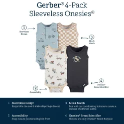 4-Pack Baby Boys Blue Bike Sleeveless Onesies® Bodysuits