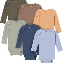 6-Pack Baby Boys Blue, Green, Brown and Yellow Long Sleeve Bodysuits