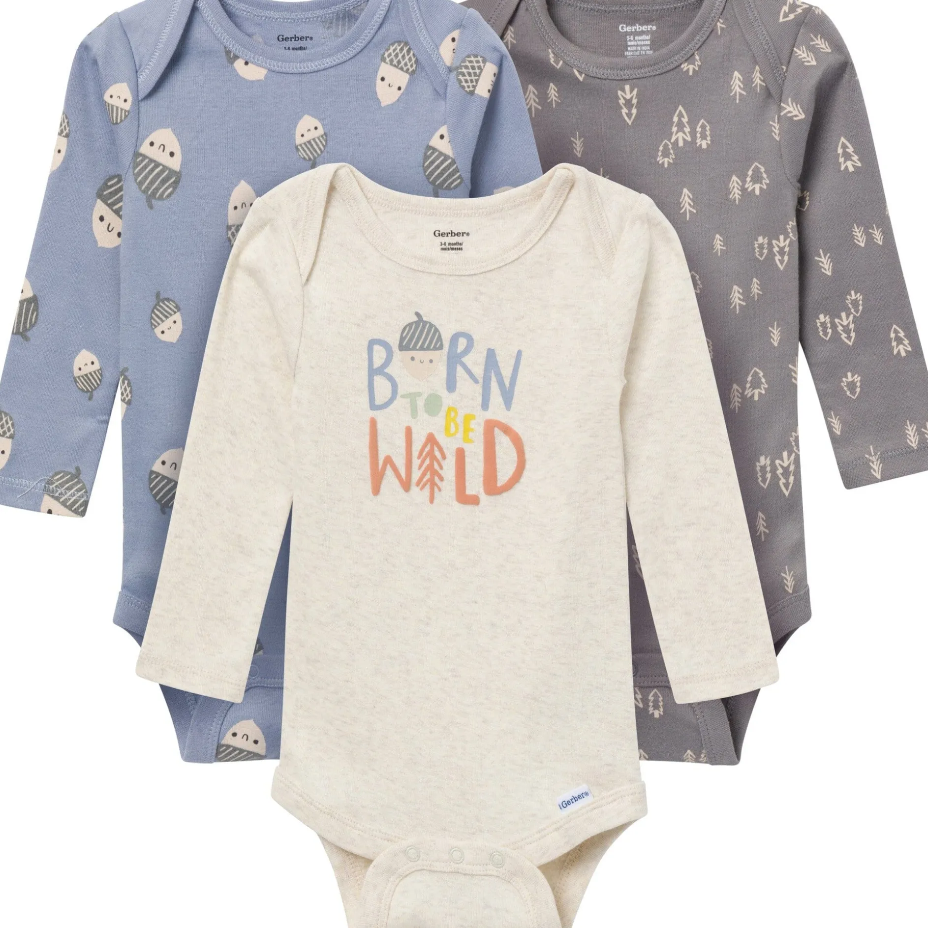 3-Pack Baby Boys Born To Be Wild Long Sleeve Onesies® Bodysuits