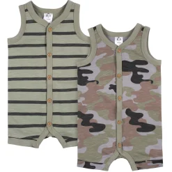 2-Pack Baby Boys Camo & Striped Short Leg Sleeveless Romper, 24M
