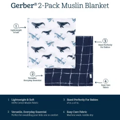2-Pack Baby Boys Coastal Calm Muslin Blankets