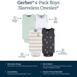 4-Pack Baby Boys Coastal Sleeveless Onesies® Bodysuits