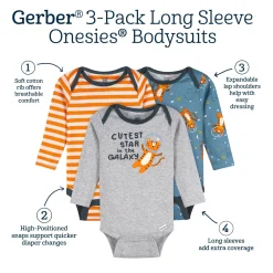 3-Pack Baby Boys Cutest Star Long Sleeve Onesies® Bodysuits