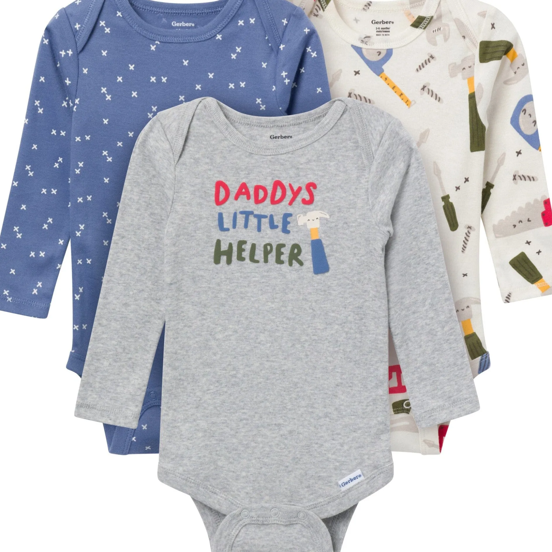 3-Pack Baby Boys Daddy's Little Helper Long Sleeve Onesies® Bodysuits