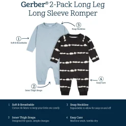 2-Pack Baby Boys Dark Gray Tie Dye & Blue Raglan Sleeve Romper